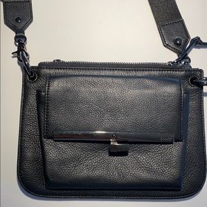 BOTKIER small flat crossbody, black pebble leather
